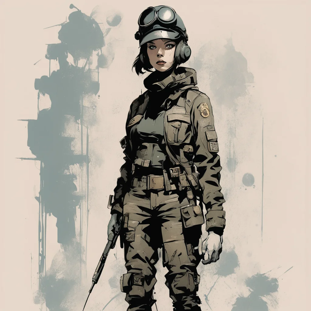 Graphic Illustration Creative Design military girl Dieselpunk Full Body Portrait Character Design graffiti by Ashley Woo