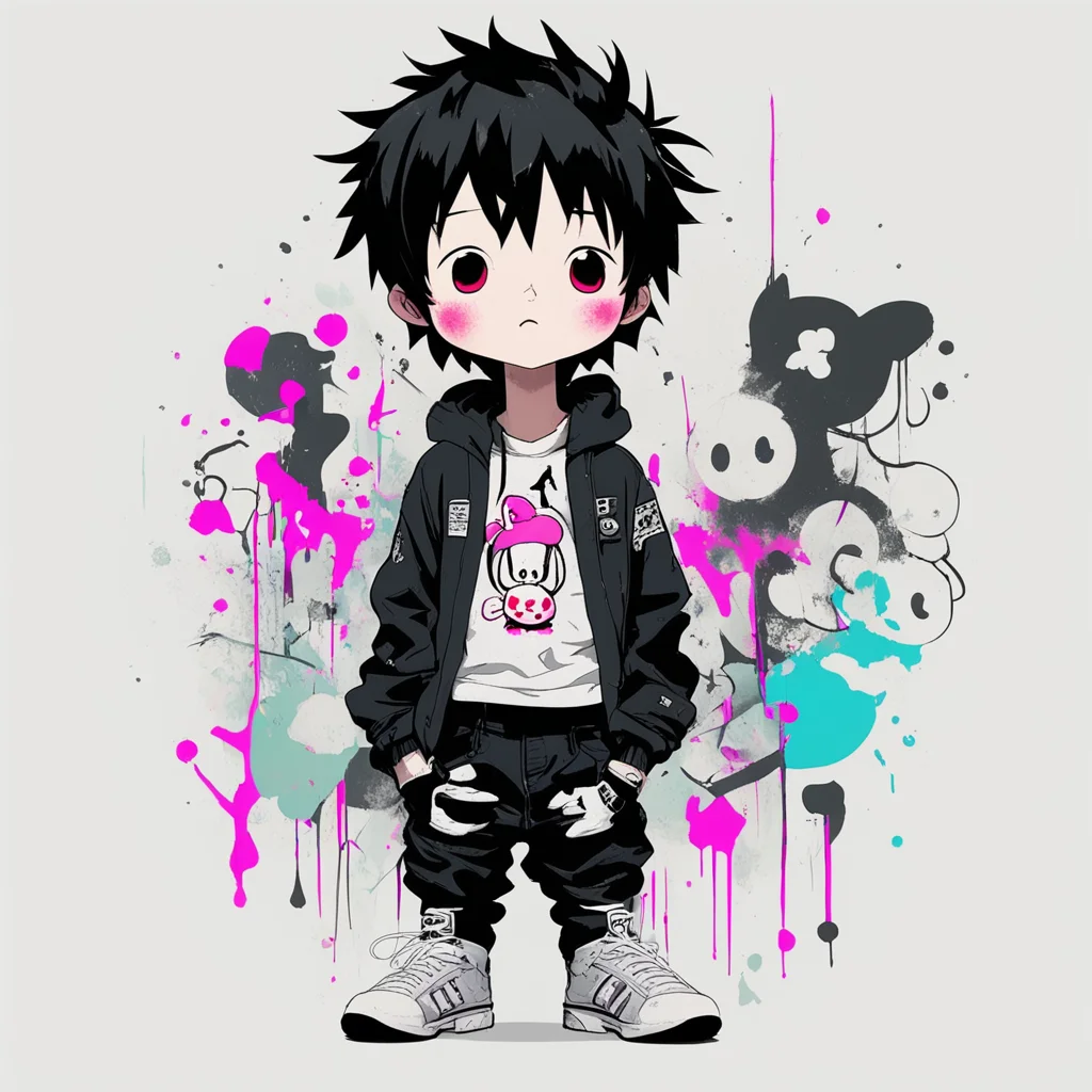 Graphic Illustration of a boy Creative Design harajuku goth Sanrio Full Body Portrait graffiti Character Design by Mode2