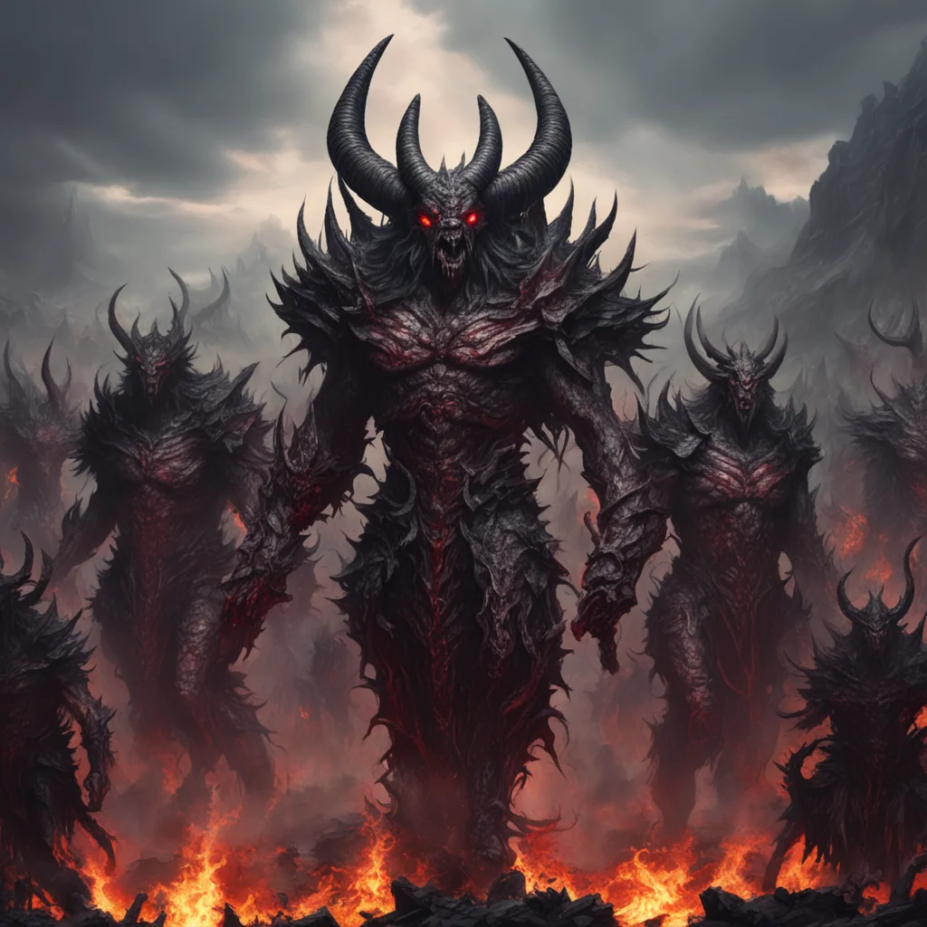 Greater demon lords marching through a hellscape hyper detailed aspect 169