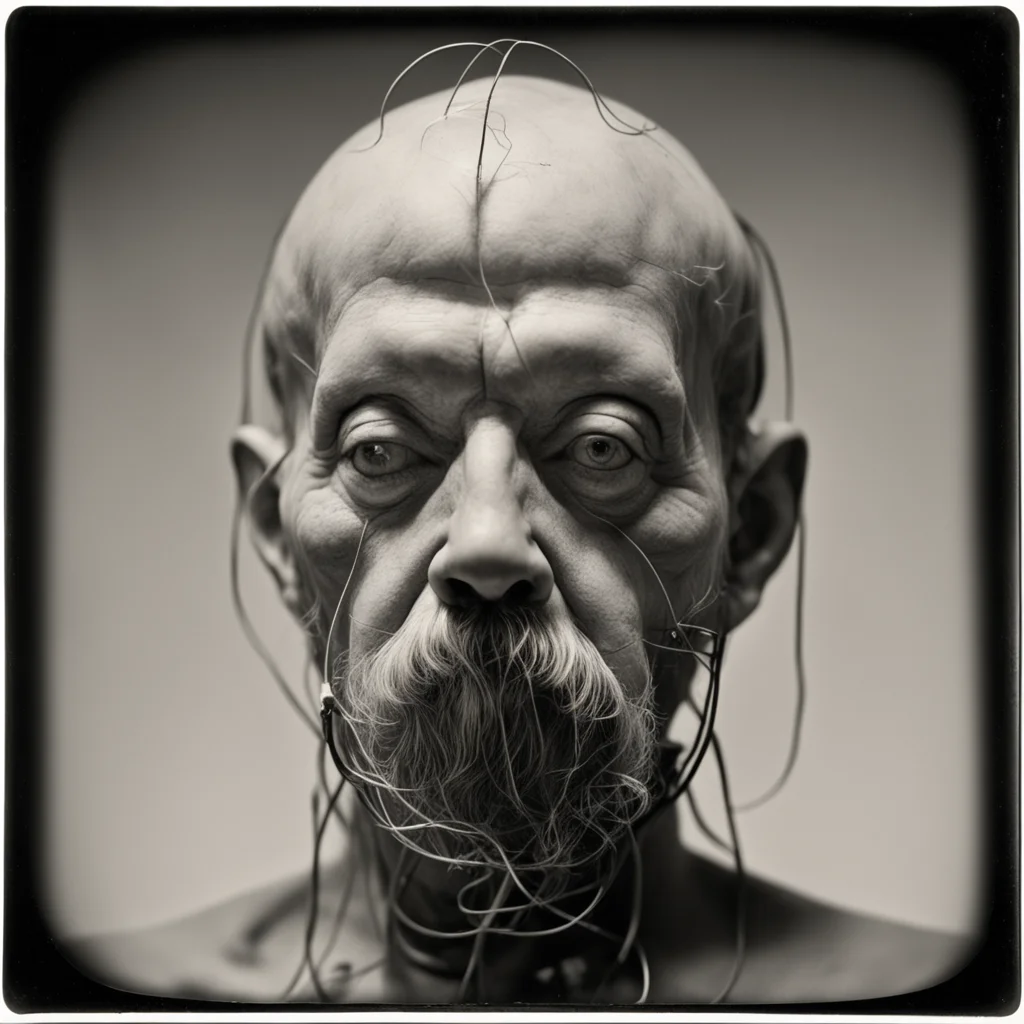 Head with wires diodes in baroque Aquarium detailed realisticby Ansel Adams Tintype 1800s ar 34