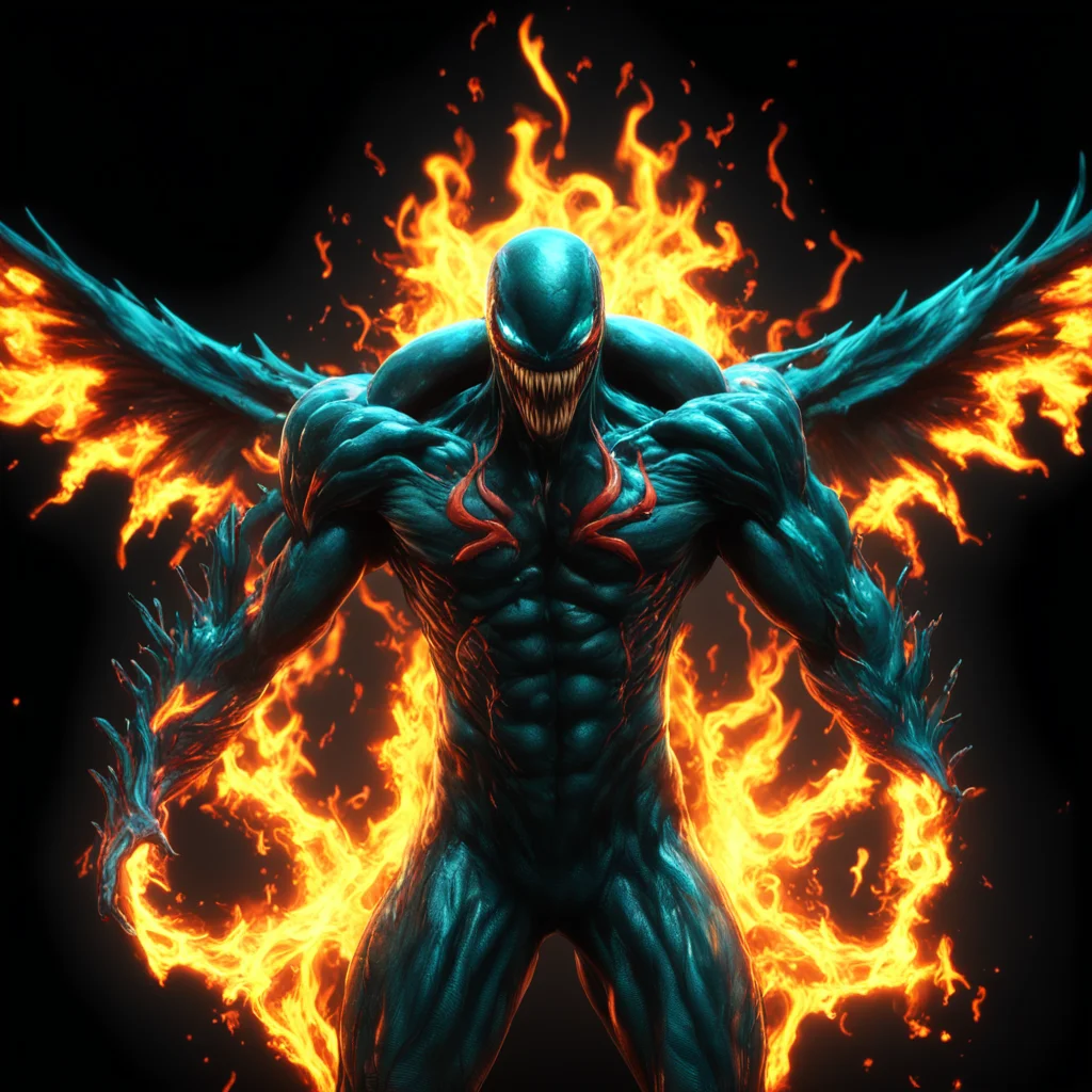 High Detailed Very Realistic Image of Venom with fire wings Hyper Realistic 4k Render 3d Render Reflection Cinematic Lig