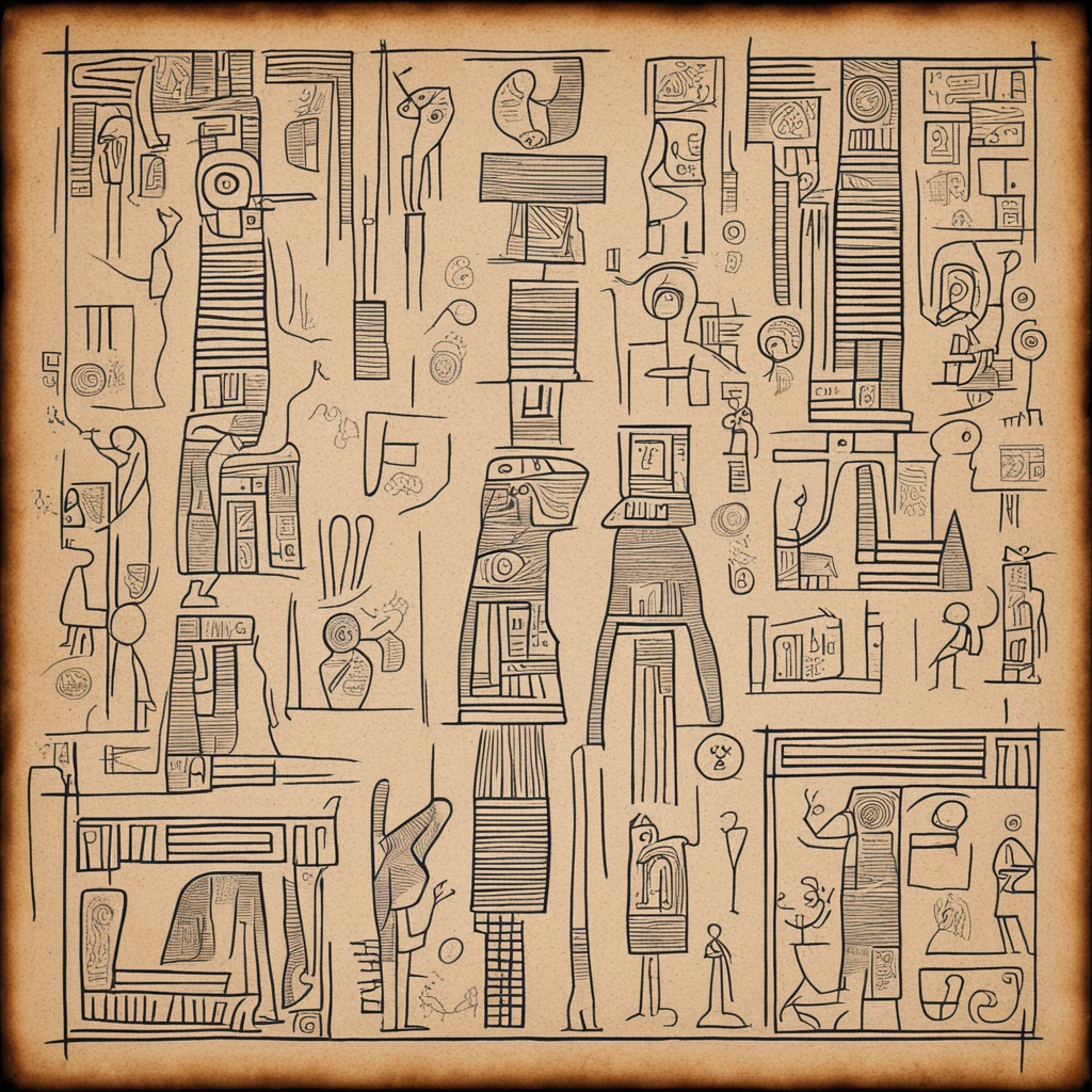 Hittite mythology symbols ancient mystical figures Luwian hieroglyphs painting in the style of Jean Michel Basquiatar 23