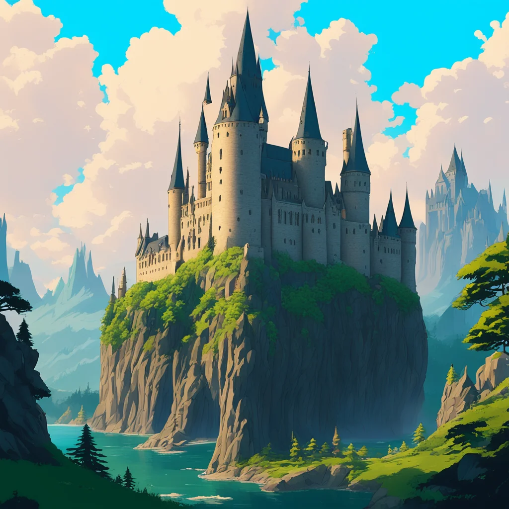 Huge Hogwarts Castle by studio ghibli breath of the wild style epic composition ar 169