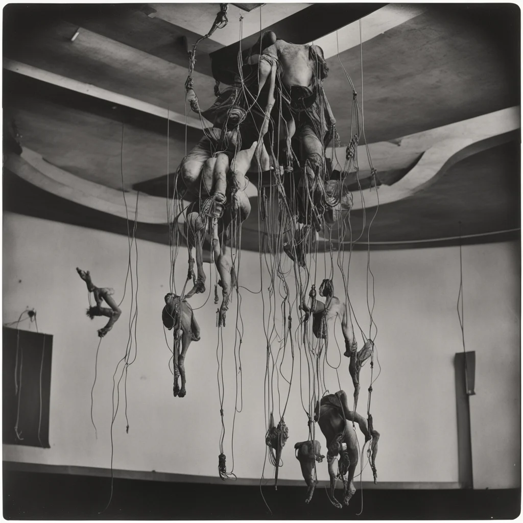 Humanoids Hang from Ceiling with wires cablesdiodes very detailed by Ansel Adams Tintype 1800s ar 916