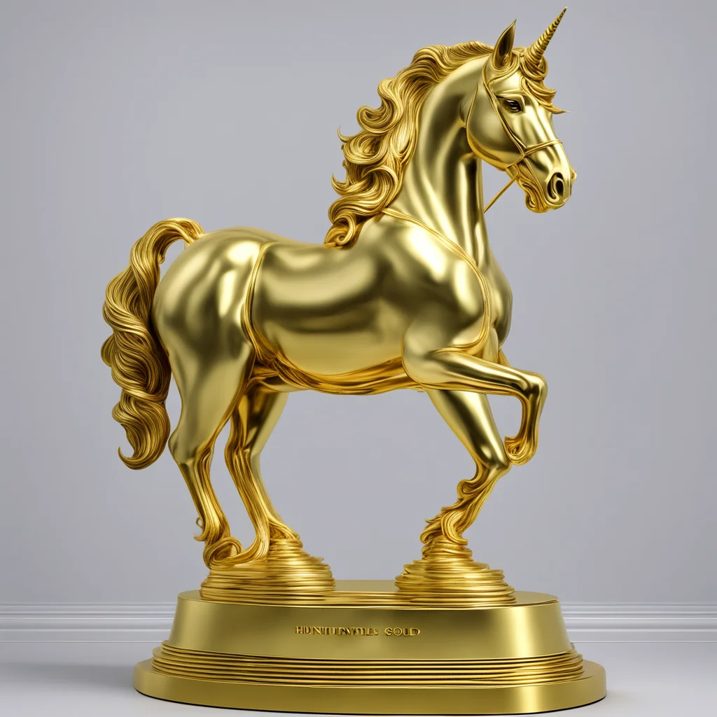 Huntsville solid gold unicorn statue symmetrical 8k d&d