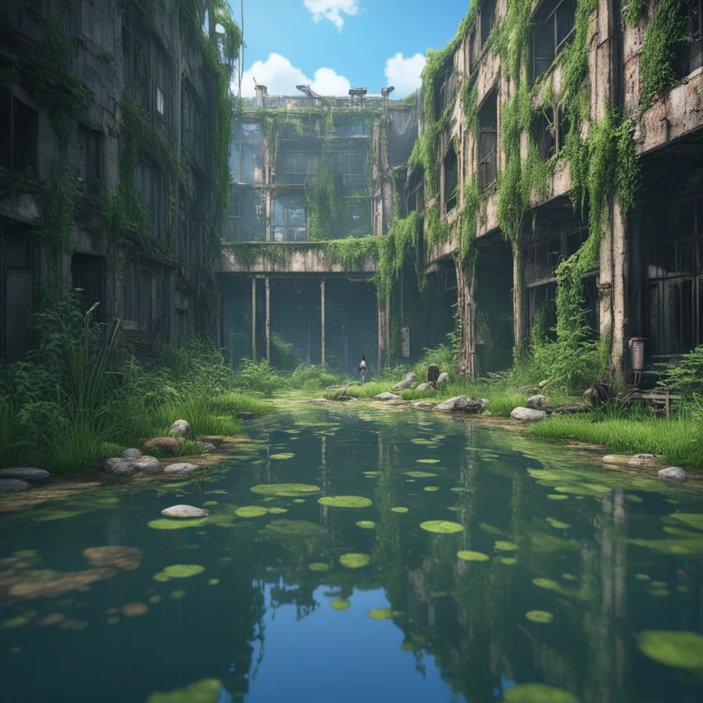 In an abandoned building completely submerged in water aquatic organism meadow street scenery deserted city buildings po