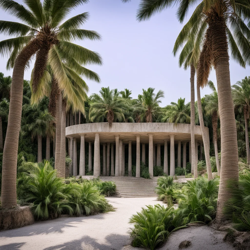 In the middle of a palm tree forest an ancient Agora made from Sabal palm columns and oyster shell concrete sits on a hi