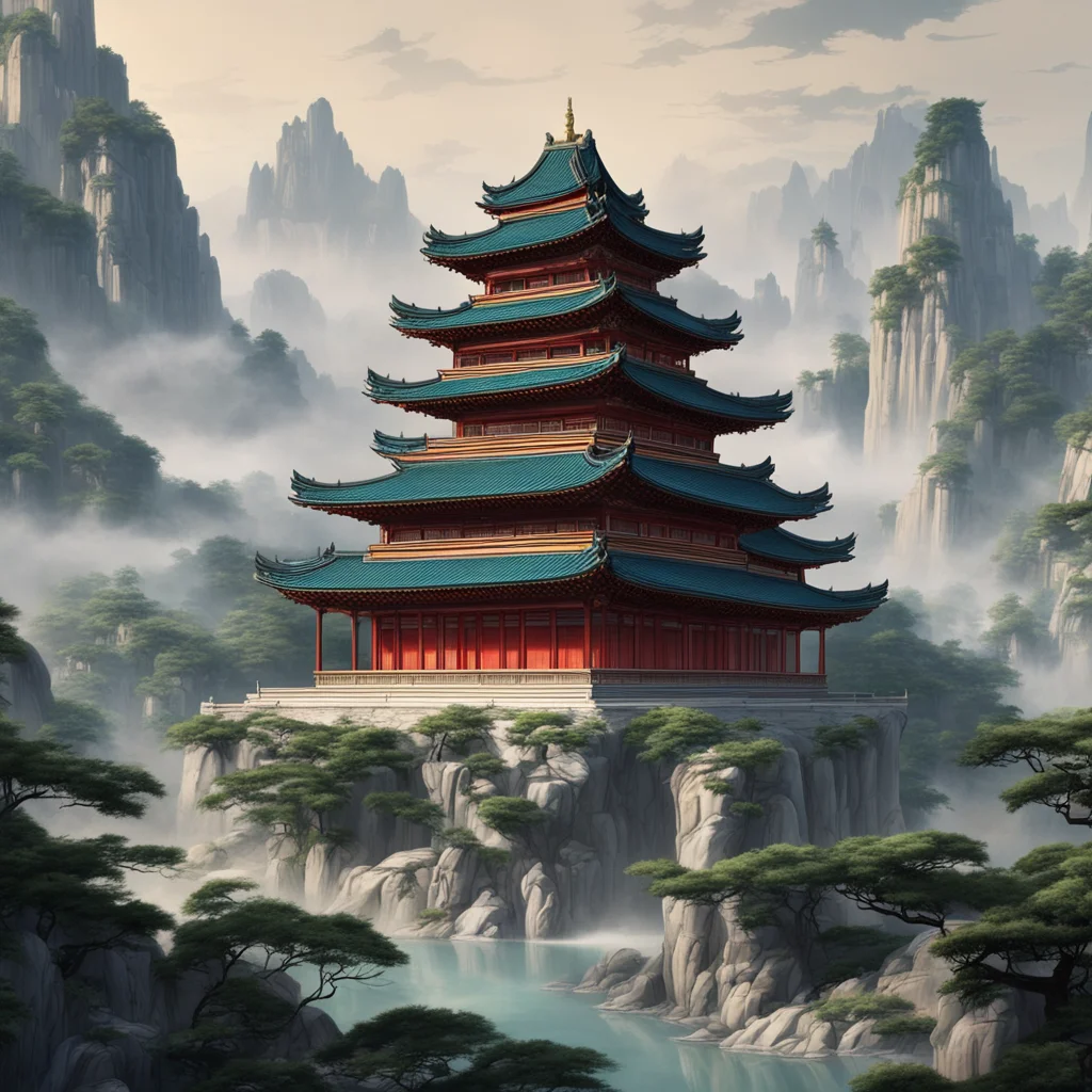 In the universe hyperrealistic palace in China in a great landscape in the style of Li Bai breath of the wind style pain