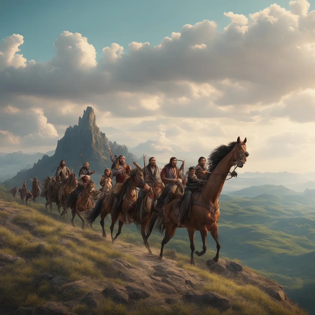 Indians on a horse holding forks  on a hill detailed matte painting 8K