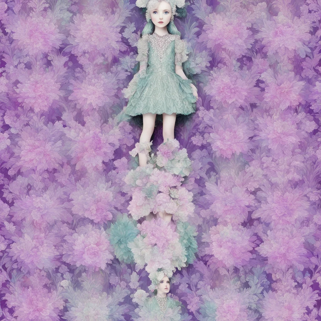 Iridescent dolls in floral dresses intricate crystal explosion patterns12 damask wallpaper14 symmetrical ar 12