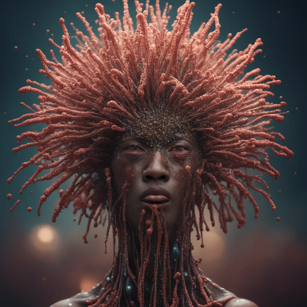Izumi Kato cosmos dripping mucus african tribal dressing vessels 4k octane render houdini particles high detailed hyper 