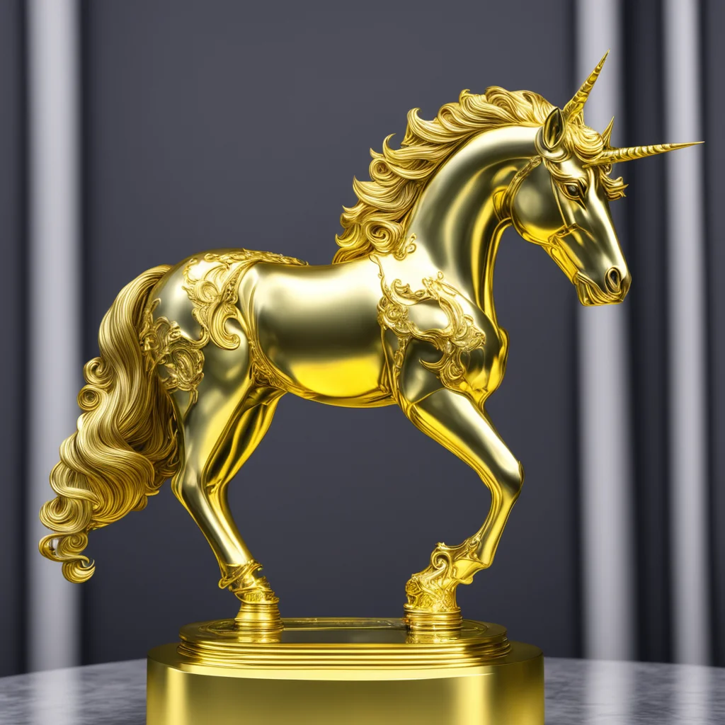 Jacksonville solid gold unicorn statue symmetrical 8k d&d