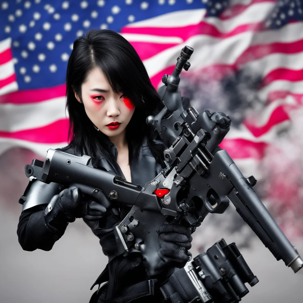 Japanese female vampire terminator shooting gun4th of July