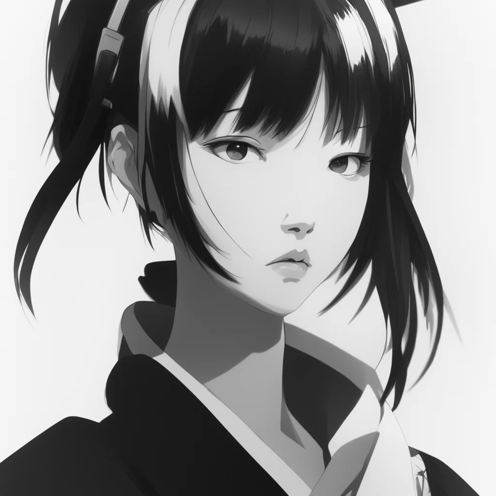 Japanese ninja girl cool beauty manga clear symmetrical face portrait short neck artstation black and white Shinkiro Gou