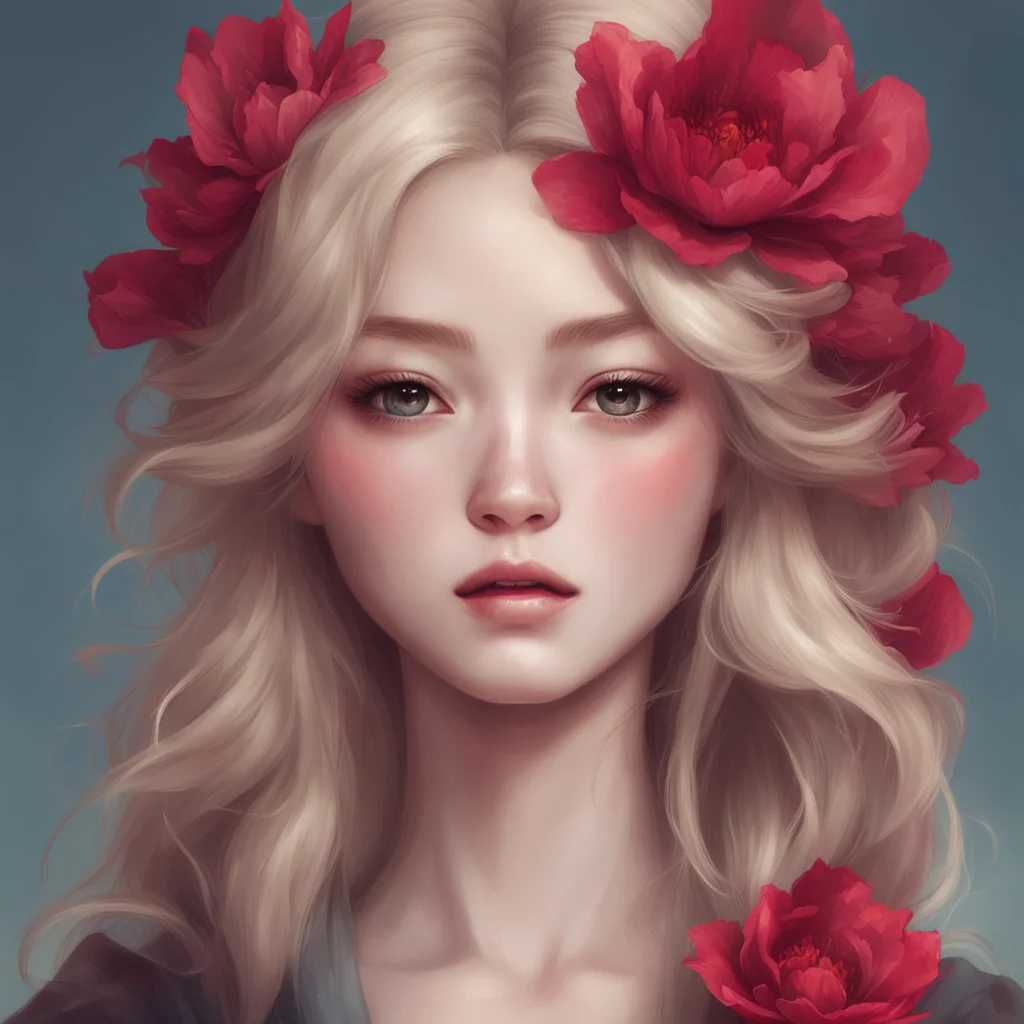 Korean woman fantasy beautiful face and eyes concept art artstation painterly muted colors cool colors red flower blond 