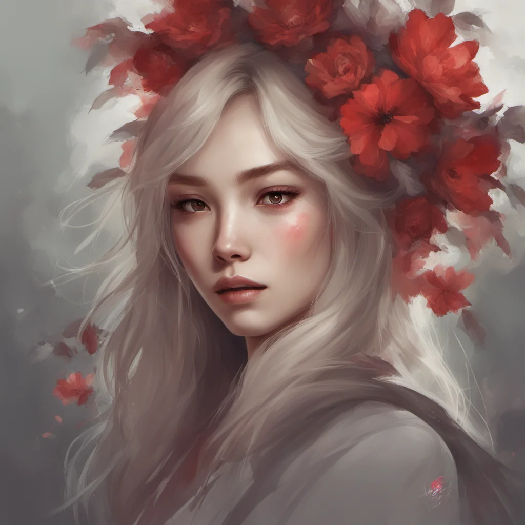 Korean woman fantasy beautiful face and eyes concept art artstation painterly muted colors cool colors red flower blond hair symmetrical portrait Cha