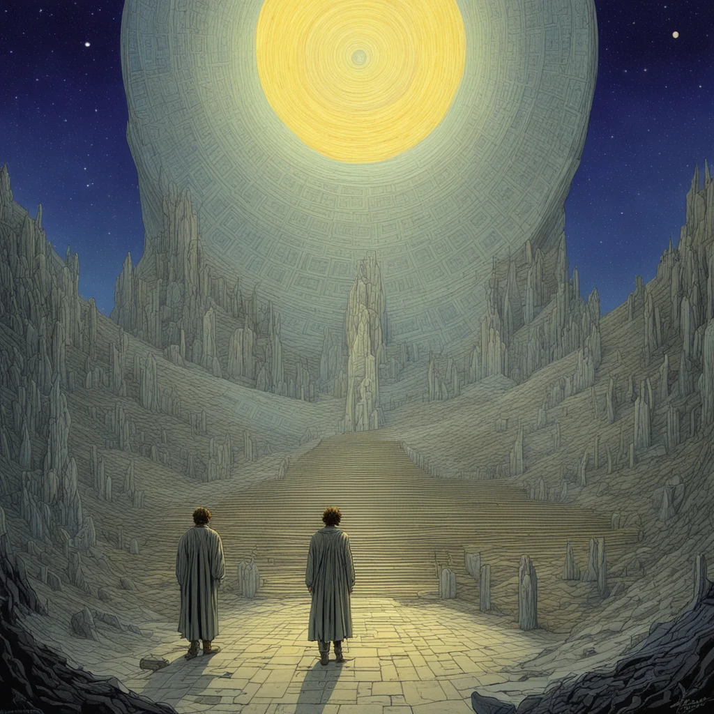 Labyrinth at the end of the Universe Caspar David Friedrich James Gurney Jean Giraud Moebius smooth render w 1280 h 768