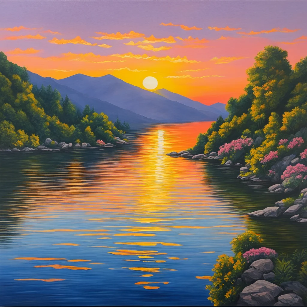 Lake como sunset acrylic painting hyper realistic highly detailed ar 169