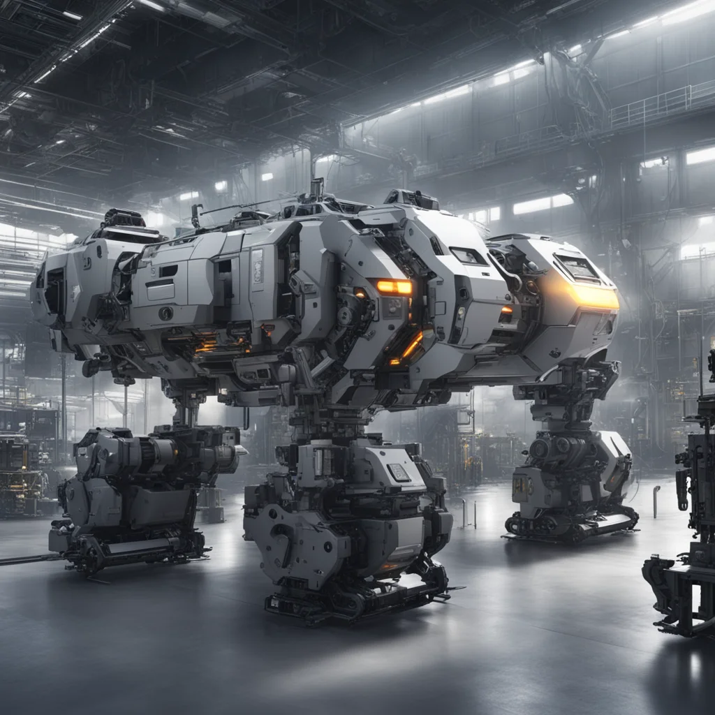 Large scale military factories mech testing machines Semi finished mechs engineering vehicles automation management indi