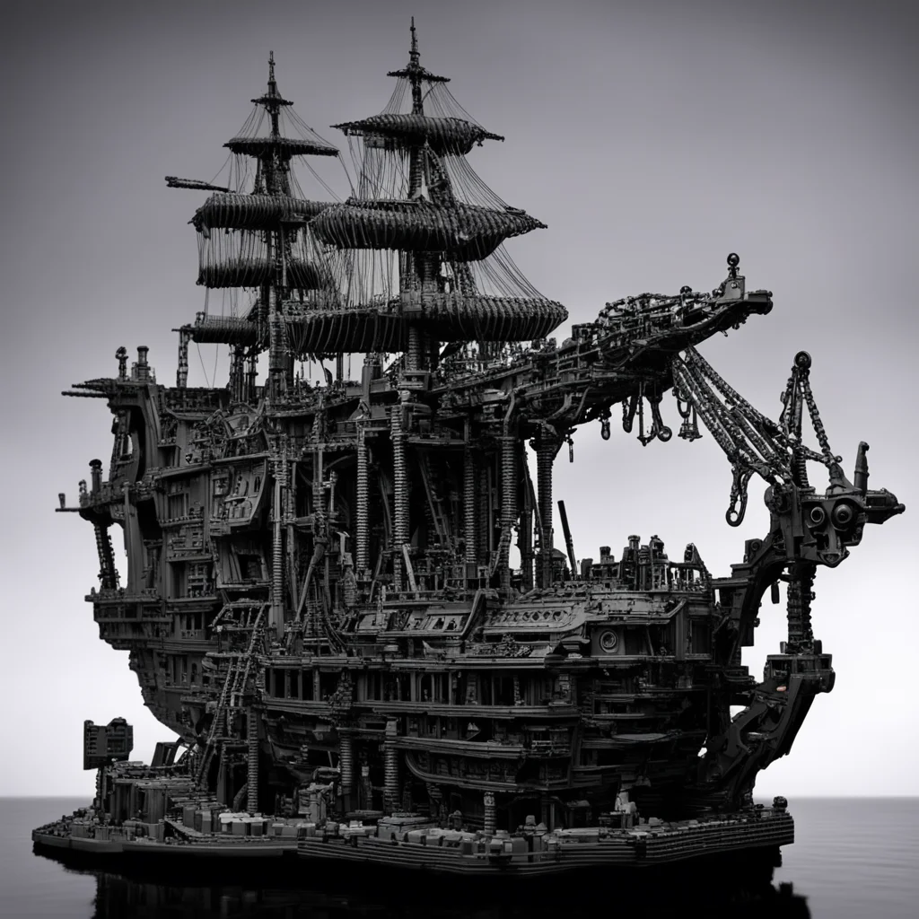Lego pirate ship in the style of H R Giger