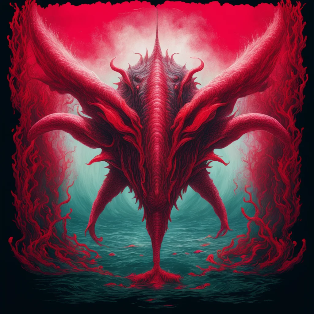 Leviathan creature poster symmetrical title in red ocean depth