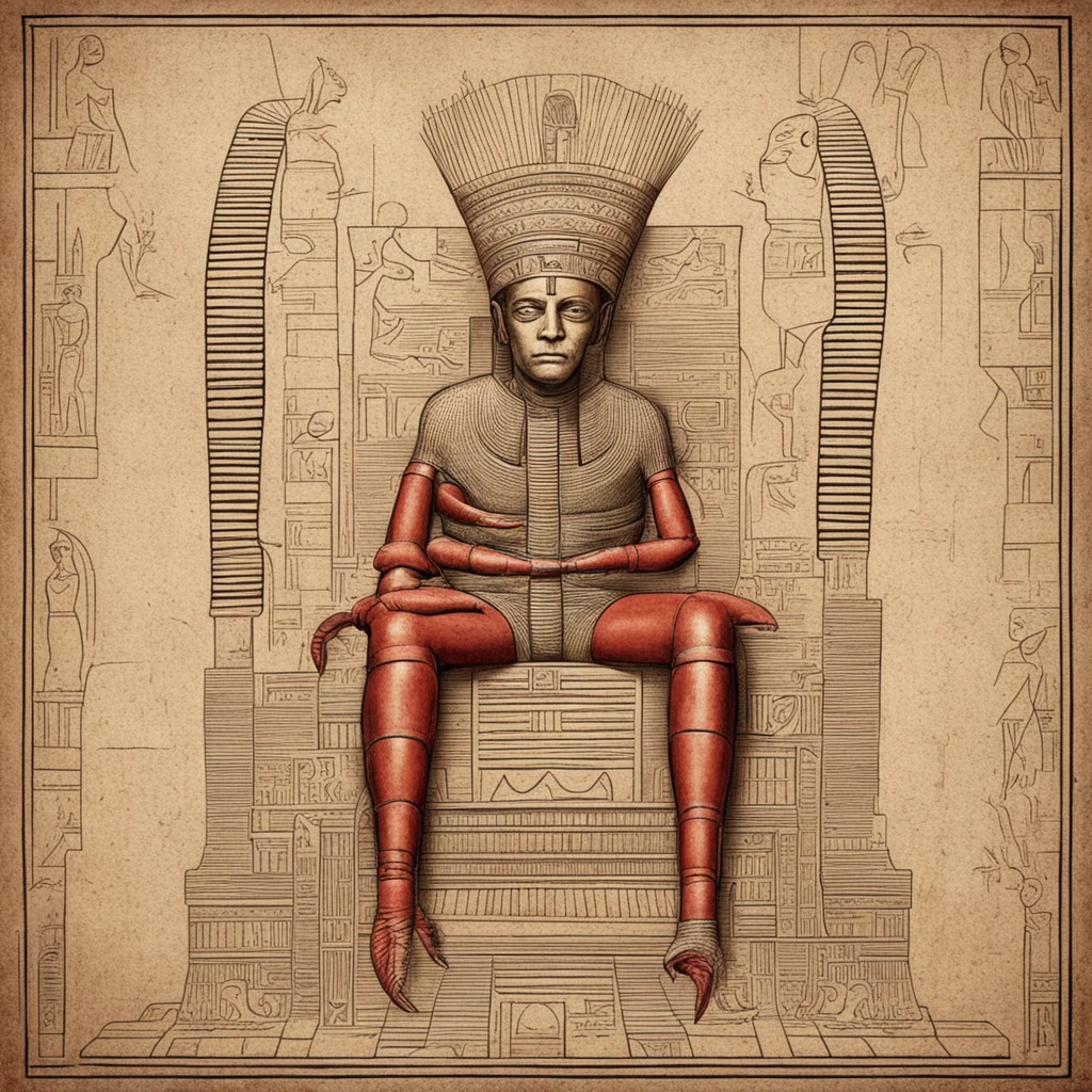 Lobster king upon a throne Ancient Egyptian heiroglyph art