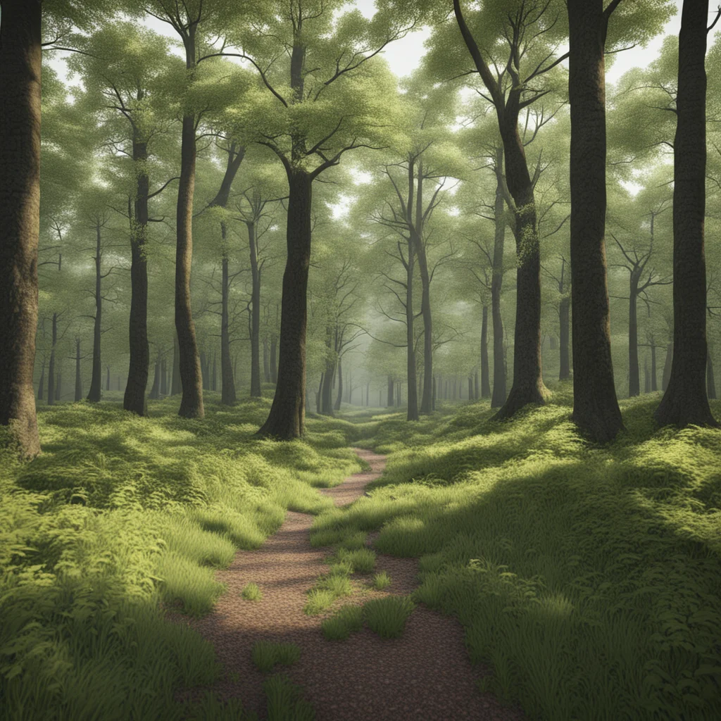 Long view of English woodland realistic 4K octane renderh 2048 w 1152