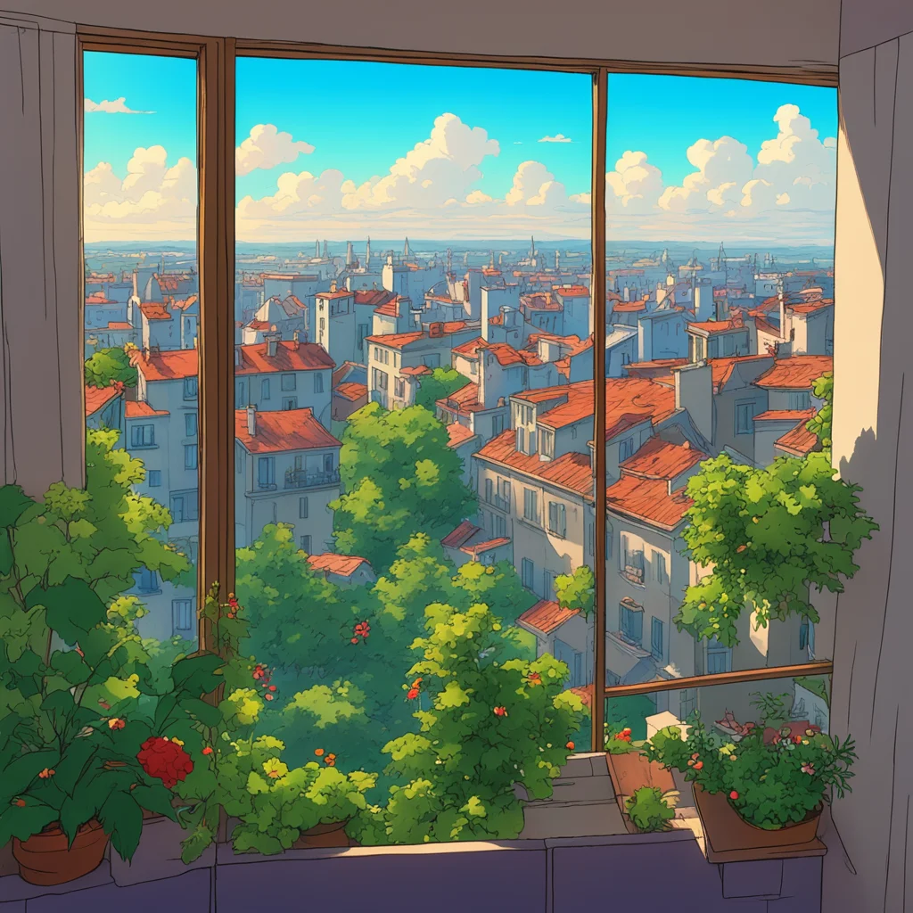 Looking Out the Window of an Apartment in a French crowded city from far above background looking down on renowned frenc