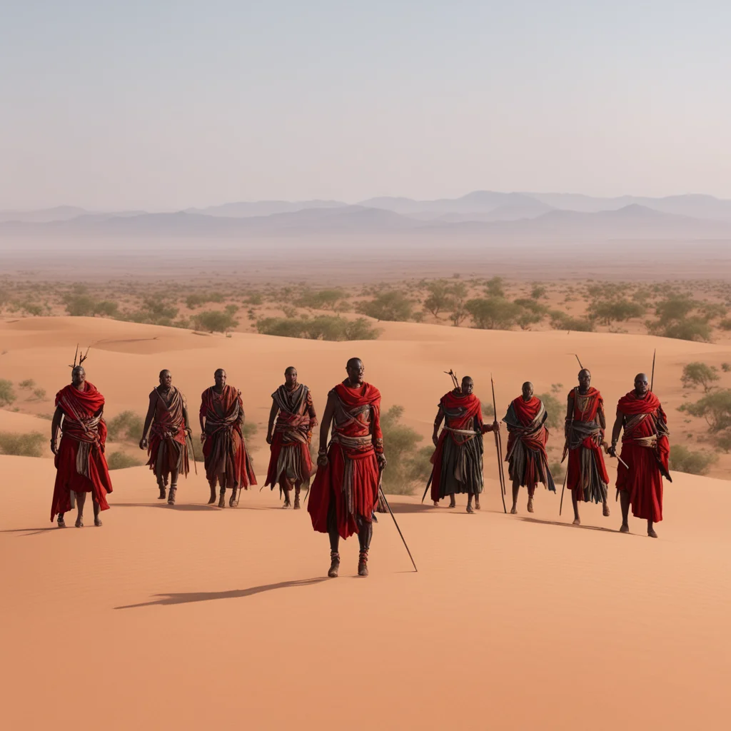 Maasai warriors in a desert trending on artstation 8k matte painting no food w 3840 h 1636