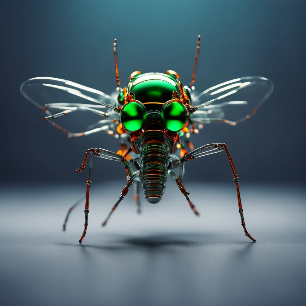 Makro shot of a cute insect made of Glas pipes in a empty room with studio light high tech sci fi