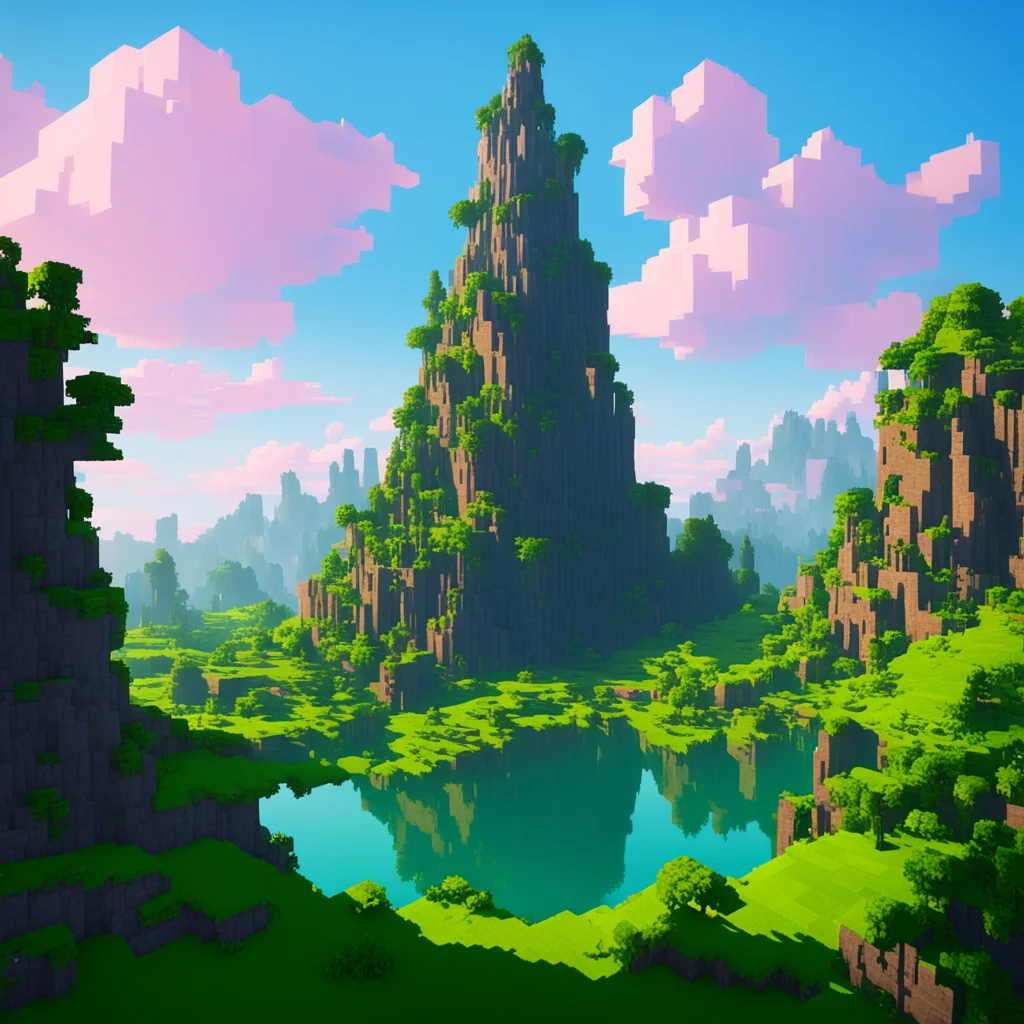 Minecraft scenery of a very tall mluntain serene and beautiful emotional aesthetic