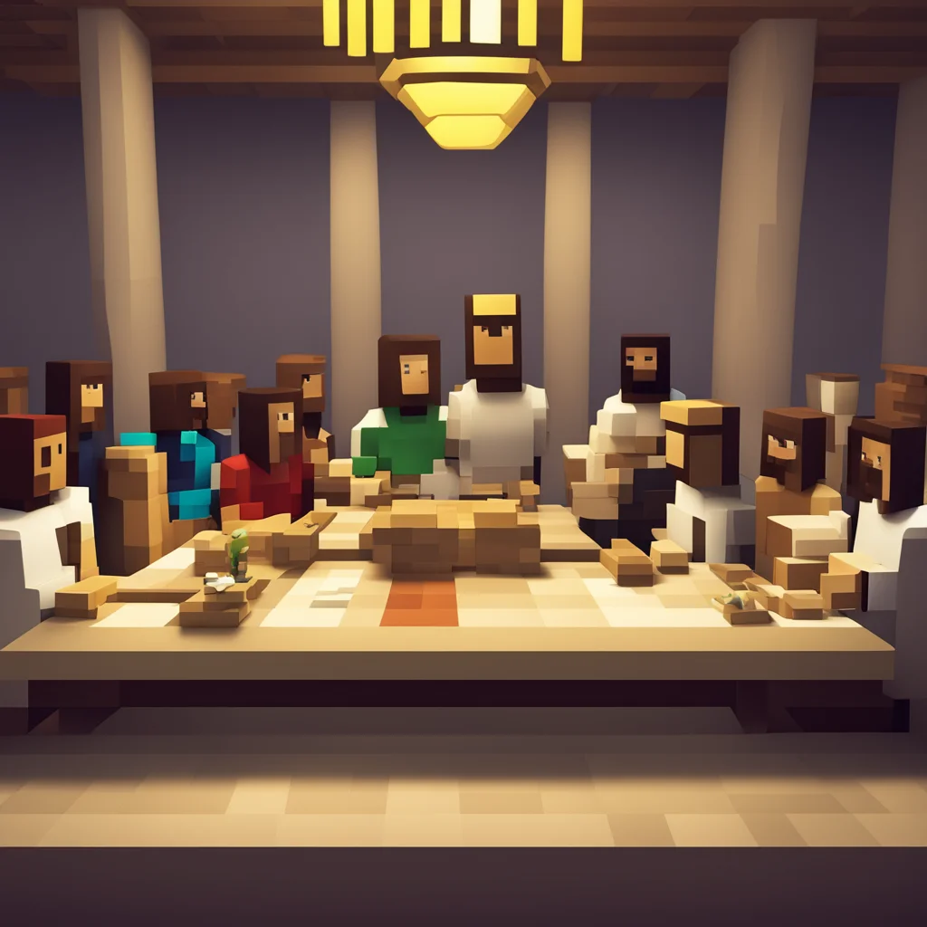 Minecraft villagers depicted as Jesus in The last supper —ar 169