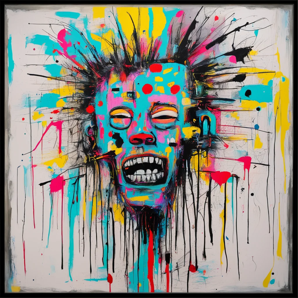 Mortified In Eternity psychological horror mind bending neo expressionist painting in the style of Jean Michel Basquiat 