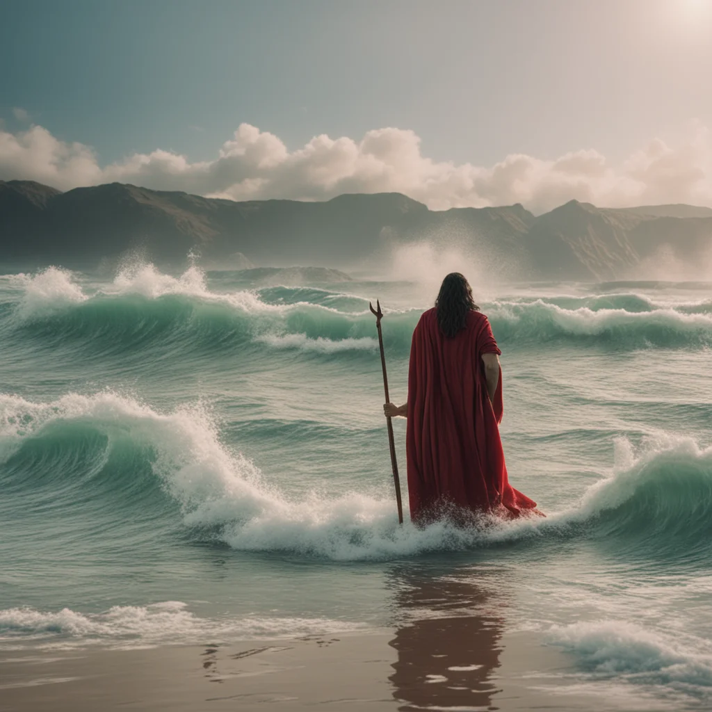 Moses parting the Red Sea realistic cinematic 8K movie —ar 219
