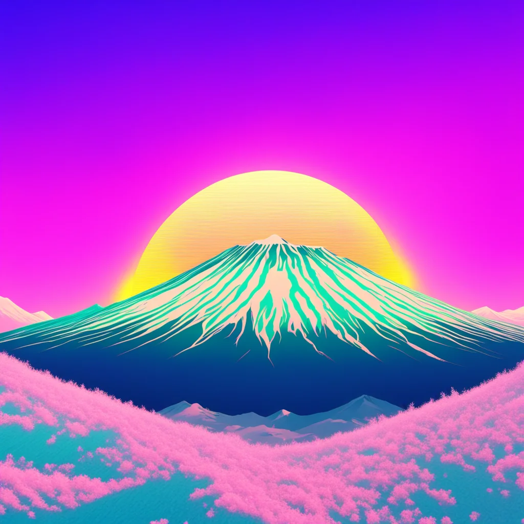 Mountain Mt Fuji Vaporwave style Wallpaper Aesthetic snow rising sun Octane render 2800x1800 pixels