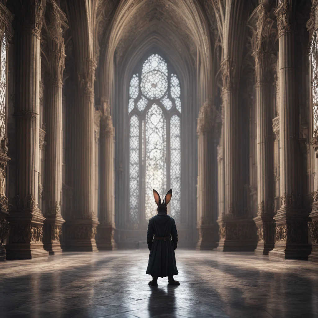 MrRabbit in an ornate cathedral epic scale cinematic ar21 ratio unreal engine octane realistic