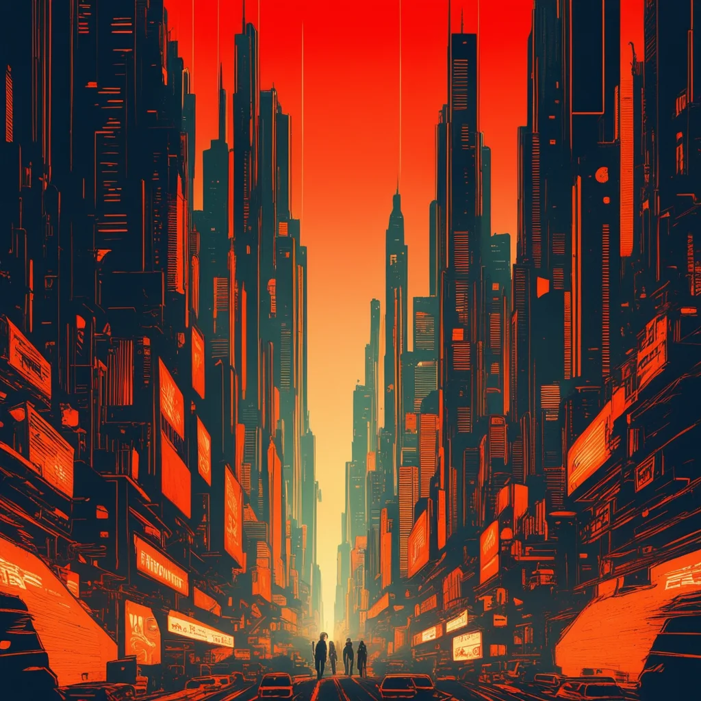 Nal Hutta a cyberpunk ascending city in a poster of western movie symetrical orange tones billboards bladerunner style s