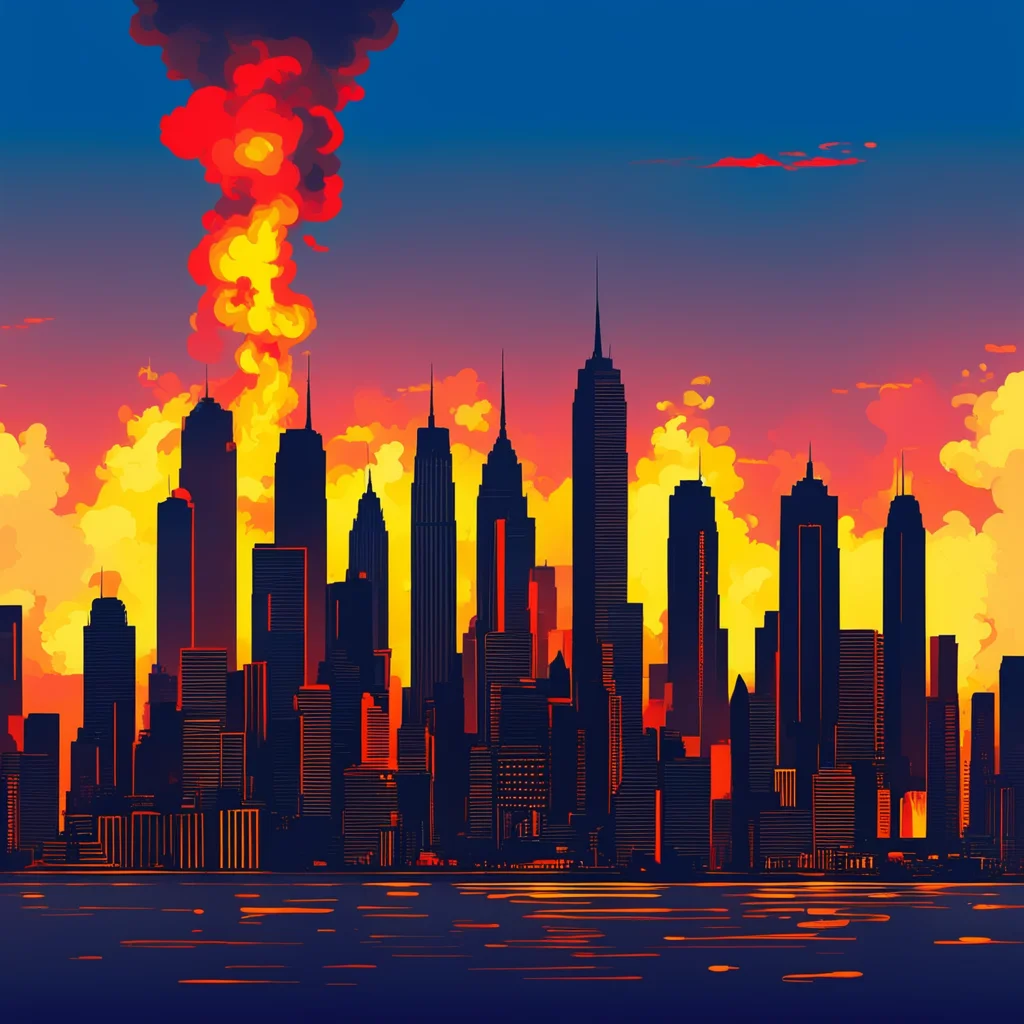 New York skyline in the style of fire watch video game
