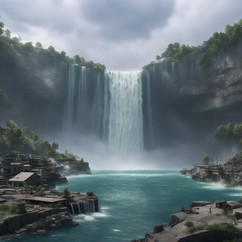 Niagara falls post apocalyptic cyberpunk ultra realistic octane render 8K