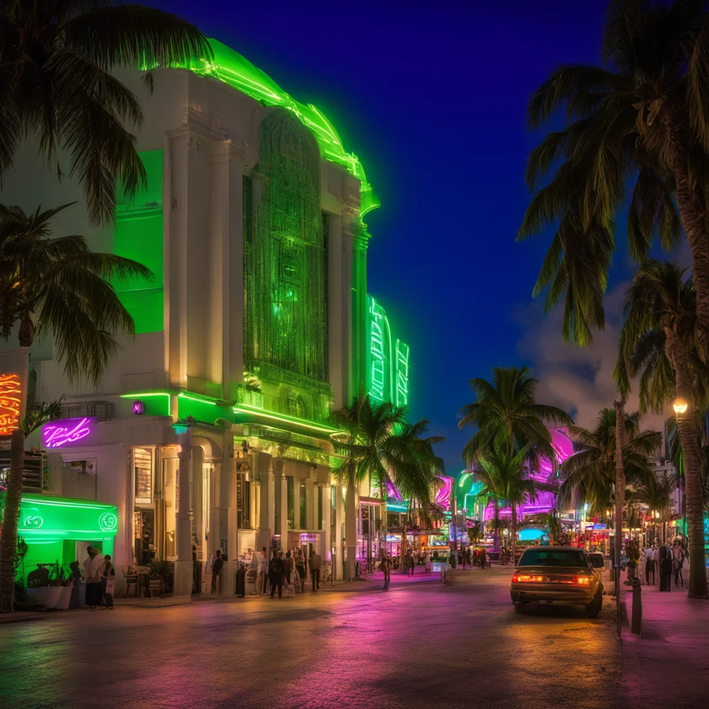 Ocean Drive Night Scene the Miami Beach Art Deco historic district has a biological evolution all the building neon has 