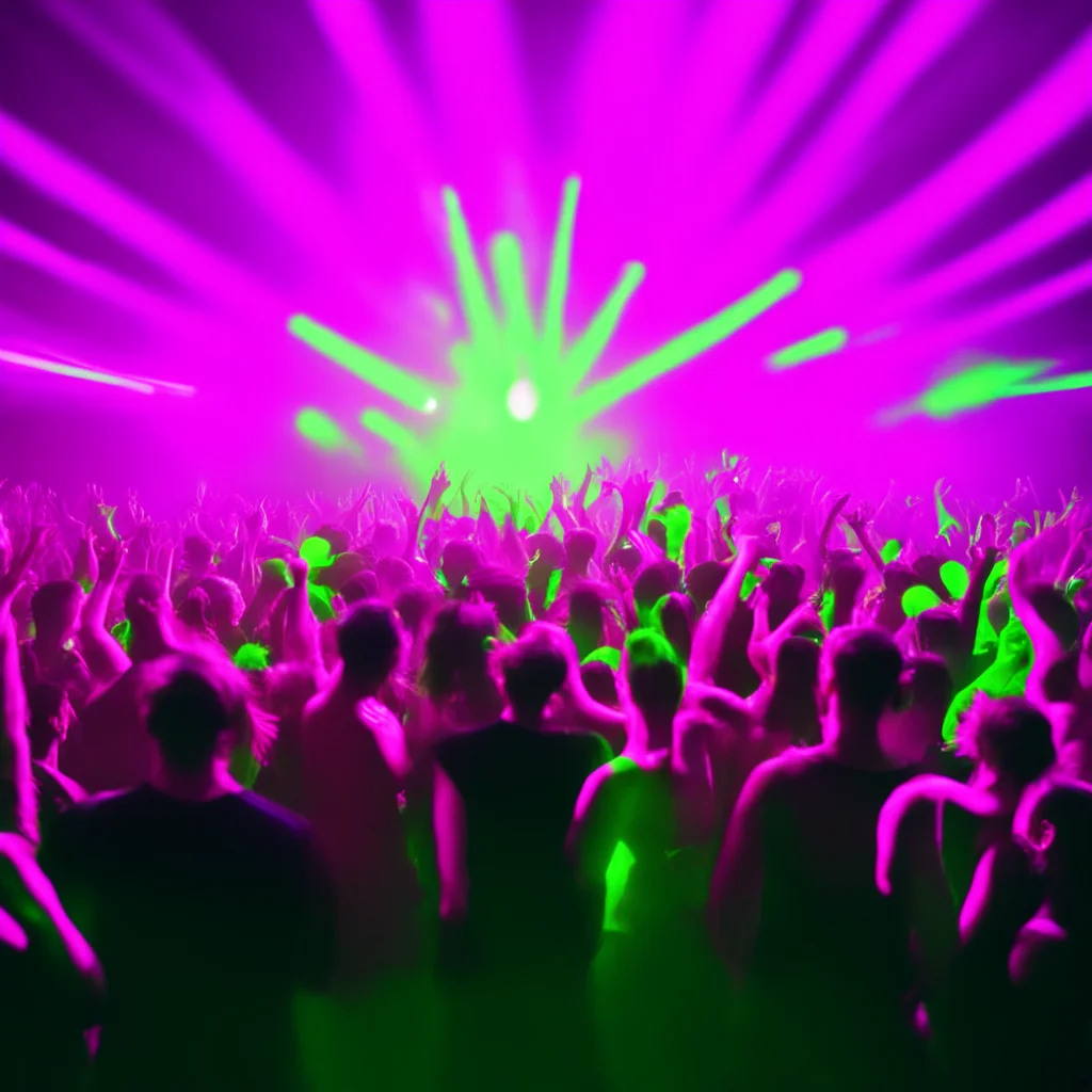 People dancing in a rave party with lots of songs lasers