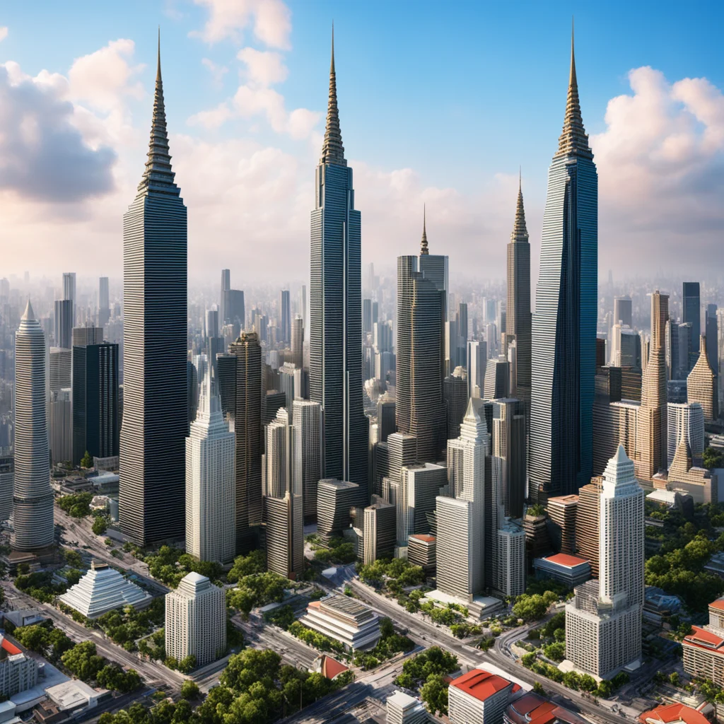 Photorealistic highly detailed hyper realistic photo of Bangkok citiscape with skyscrapers and pagodas octane render glossy magazine painting 8k resolutionf