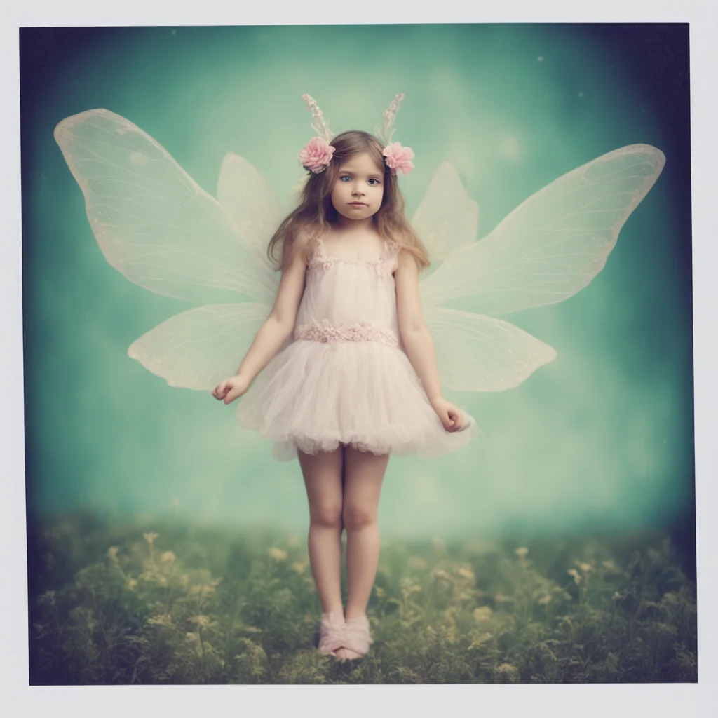 Polaroid photo of a cute girl fairy spreading wings
