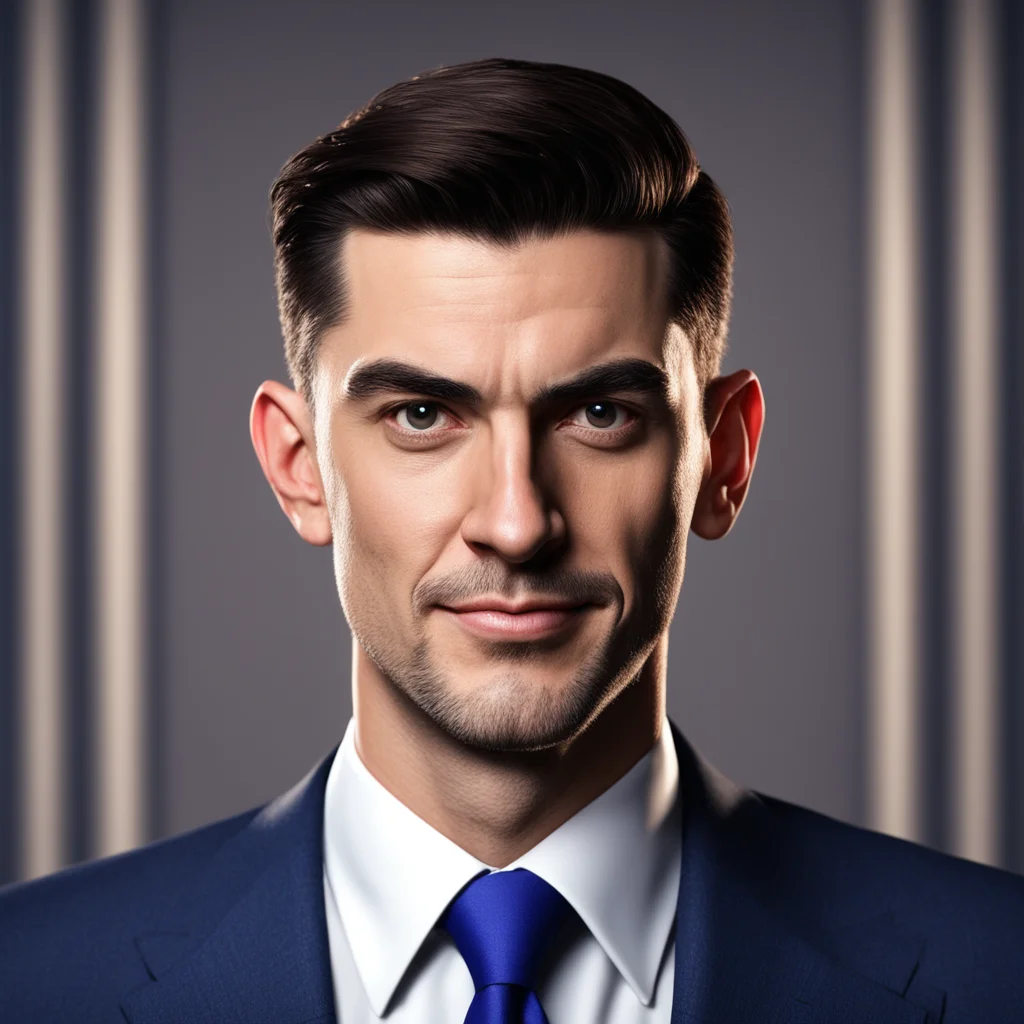 Portrait of Andrew Schulz power posing as the president of the USA highly realistic perfect face details hyper detailed 