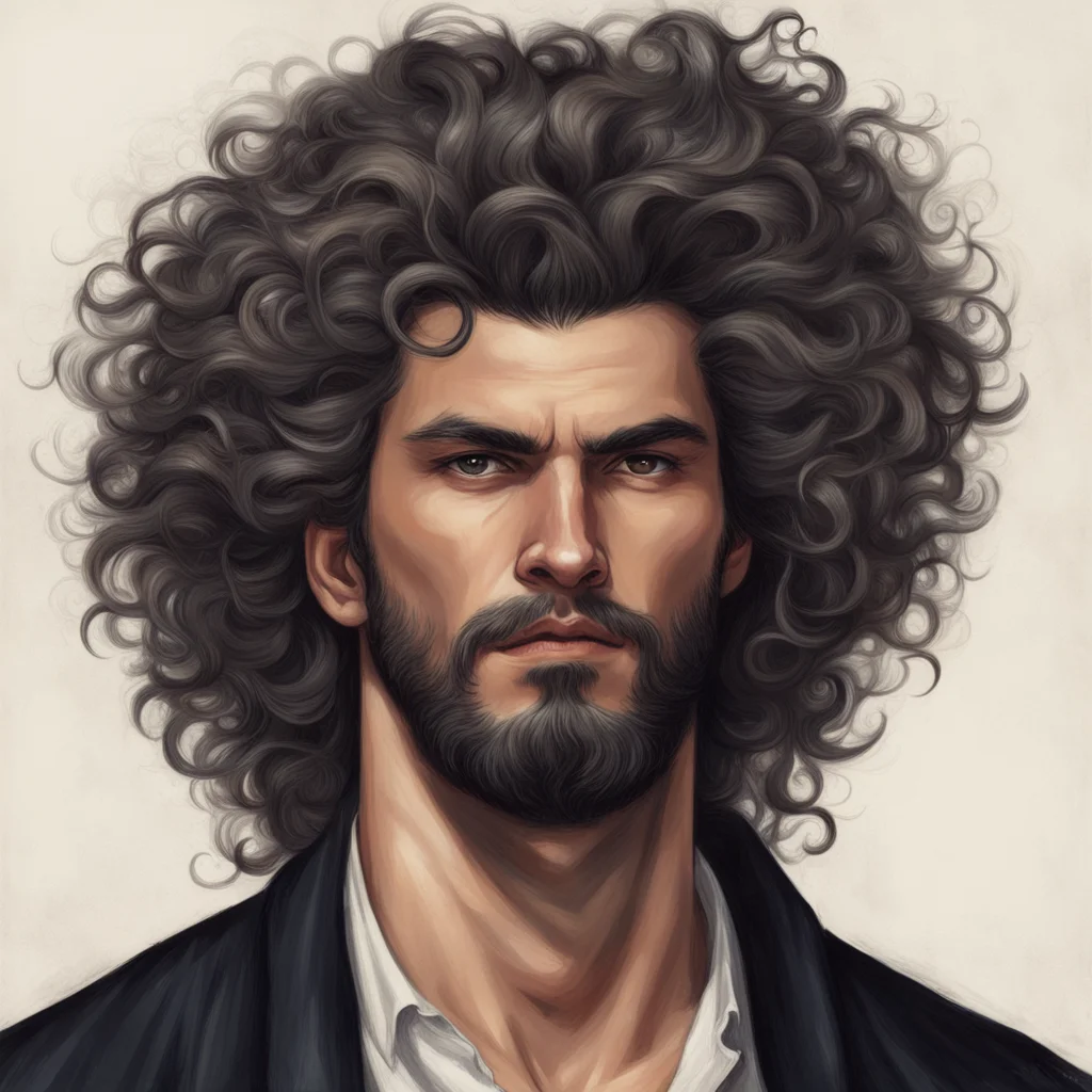 Portrait of a fit Spanish man with wild hair by harumi hironaka and charlie bowater and edmund blair leighton