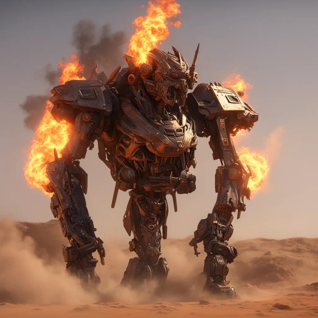 Portrait of an egyptian god mech annubis breathing fire cinematic unreal engine render quixel 8k red smog titanium intri