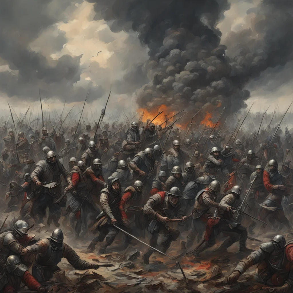 Post apocalyptic painting of the battle of the bastards with a lot of details in the style of Nicaise de Keyser