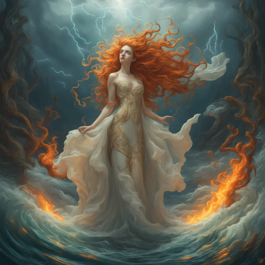 Pre Raphaelite mermaids lace Lightning storm flame ivory magical atmosphere mythology insanely detailed and intricate go