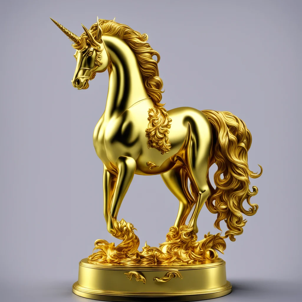 Prince of Tides solid gold unicorn statue symmetrical 8k d&d