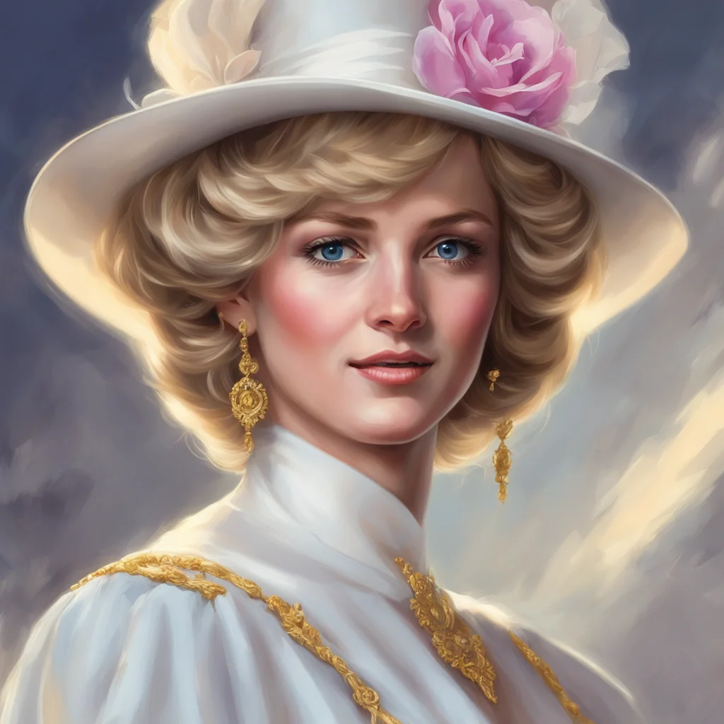 Princess Diana wearing royal ascot  Fantasy style beautiful portrait painting of a anime girl by Artgermcraig mullins Ba